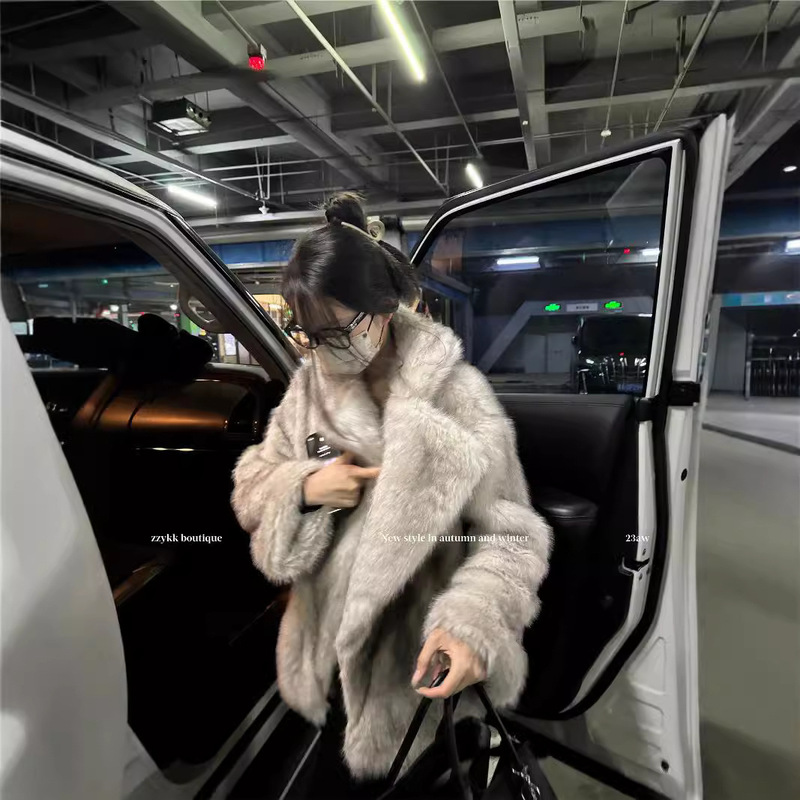 New Toca Faux Fox Fur Coat Women's Mid-length Elegant Large Lapel Loose Cyber Celebrity Plush Coat