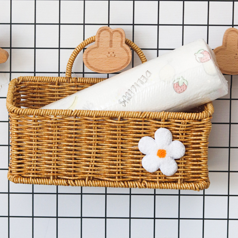 Cocina cesta de almacenamiento de jengibre y ajo imitación ratán tejido jengibre ajo cebolla huevo caja de almacenamiento ratán tejido colgante de pared cesta de flores portátil