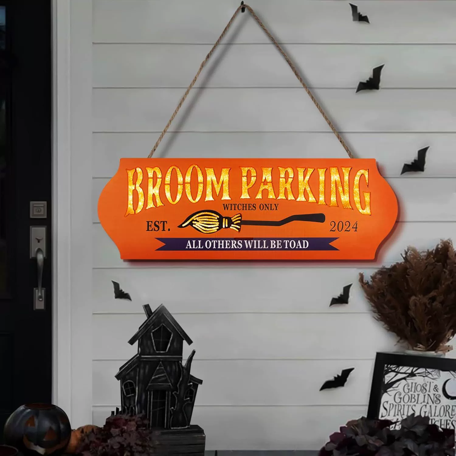 2024 трансграничный взрыв хэллоуин метла знак дома, украшенный деревянными поделками стены приветственный декор