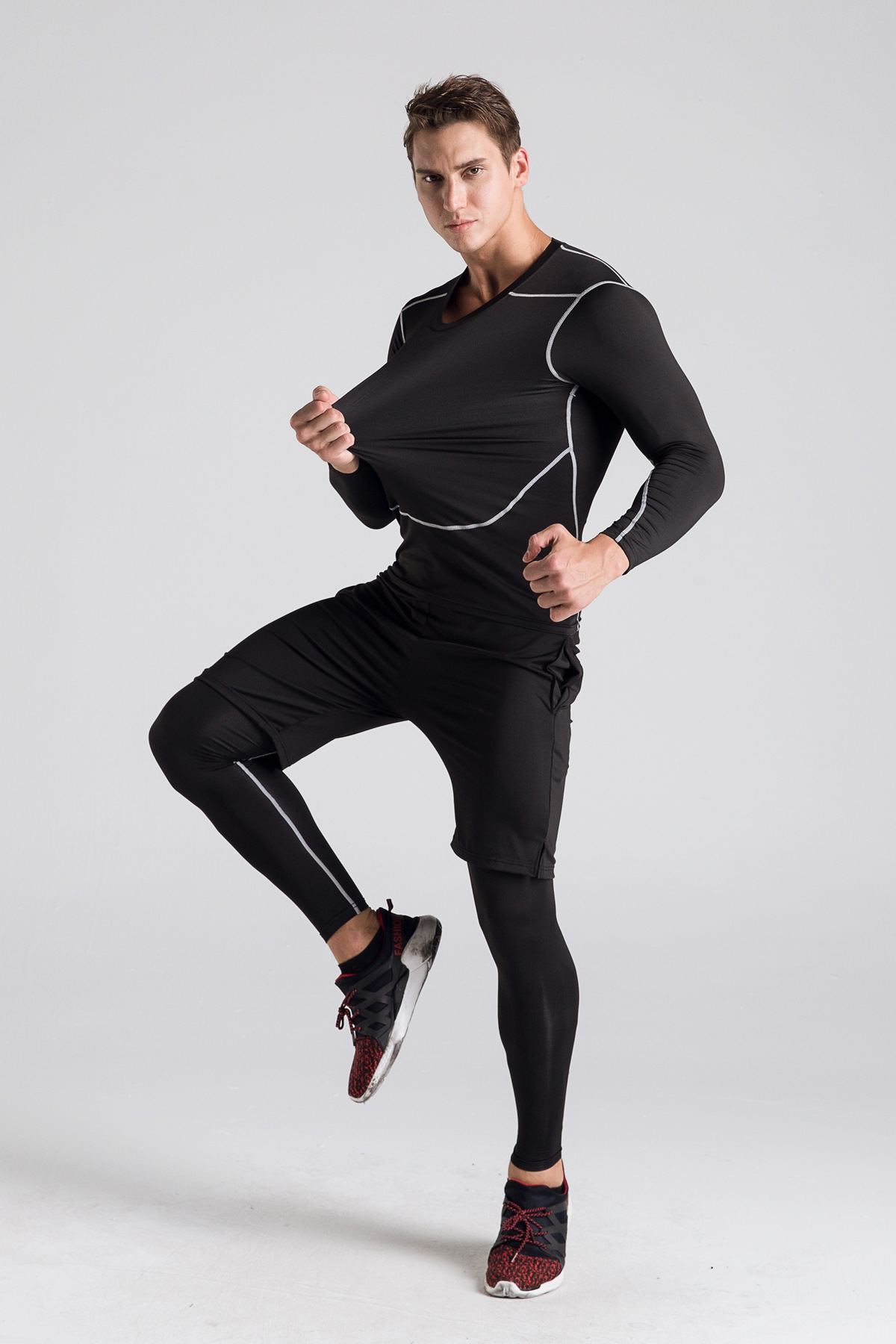 Herr sportset för löpning och träning snabbtorkande 5-delar_voghion.com