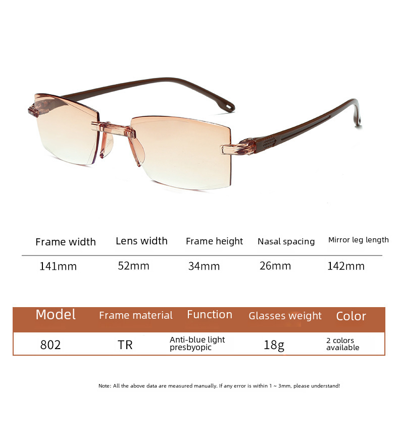 Nové diamantové antimodré brýle s dvojitým světlem presbyopické brýle Bezrámové integrované brýle pro presbyopii s vysokým rozlišením pro dvojí použití na dálku a na blízko_voghion.com