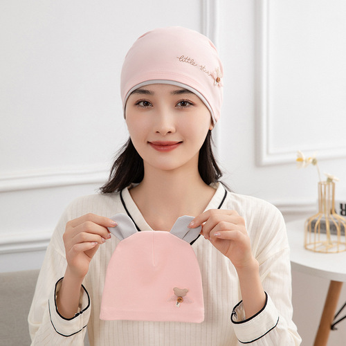 Manufacturer wholesale confinement hat, baby hat, printed parent-child hat, confinement scarf, cotton breathable postpartum confinement hat