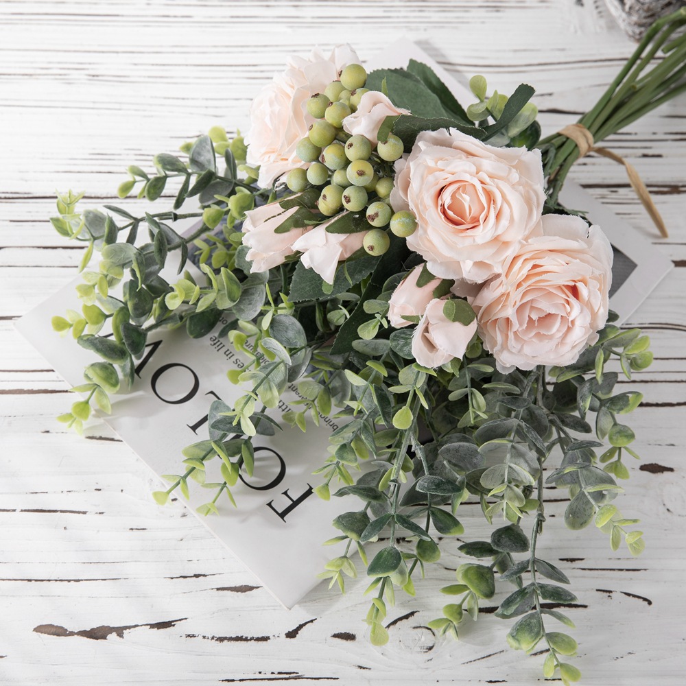 Eucalyptus Instagram-style Rose Simulation Flower Manufacturer | Home Decor & Wedding Handheld Bouquet Wall Fake Flowers DY1-2300