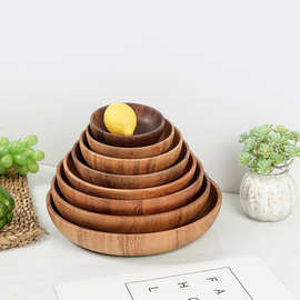 北欧圆盘深盘菜盘沙拉盘早餐盘菜碟果盘甜品点心盘相思木实木日式