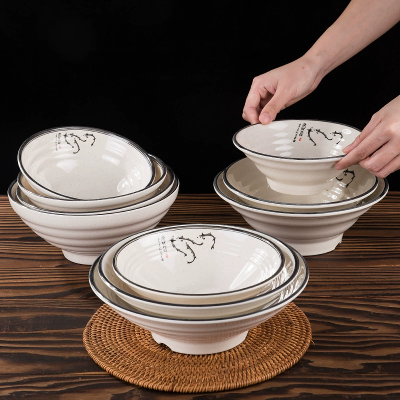 Посудная поддельная керамика из натрийtableware imitation porcelain noodle bowl Chinese retro shallow bowl restaurant commercial powder bowl breakfast wonton bowl dish set