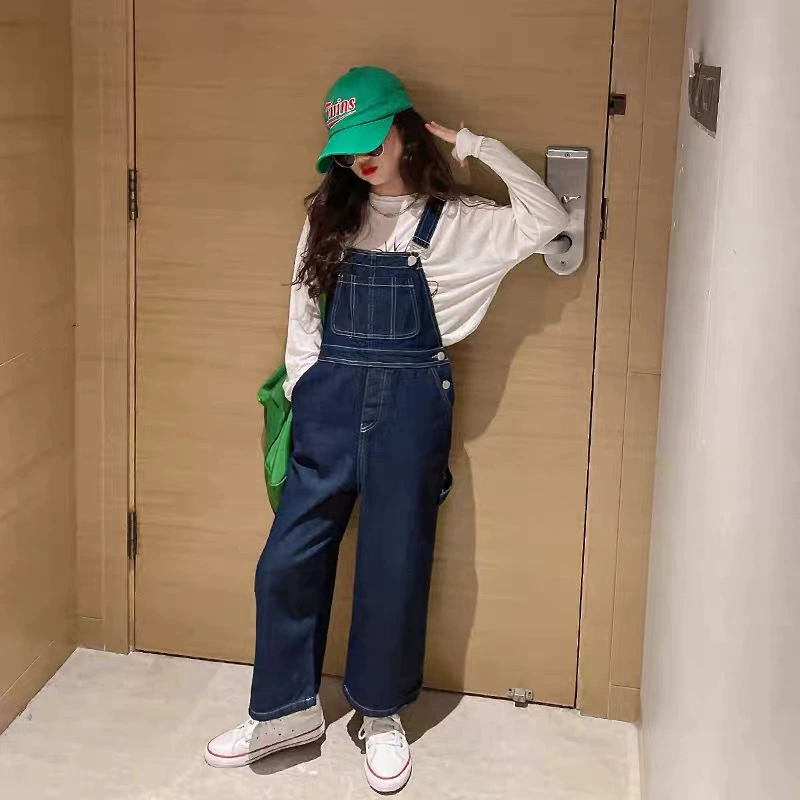 Denim fashionable overall, children's autumn casual trousers for leisure, 2022 collection, Korean style