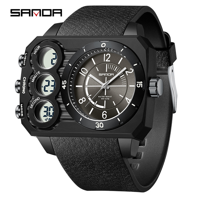 Reloj electrónico SANDA Reloj deportivo multifunción de cuenta regresiva de doble pantalla Reloj de estudiante de gran esfera luminoso impermeable