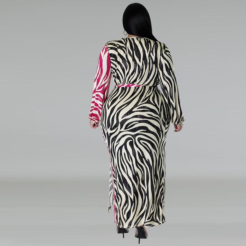 Plus Size Women's Dress Sexy Printed Two Tone Irregular Hemline_voghion.com