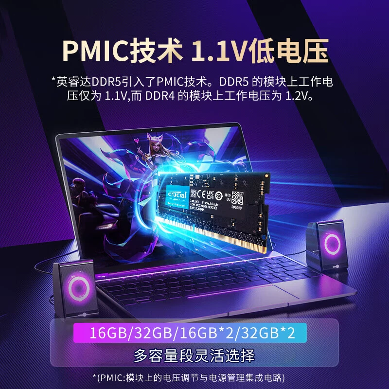 Ноутбучная память (Crucial) DDR5 4800/5600 МГц, 16/24/32/48 ГБ SODIMM, одиночные и киты 2×