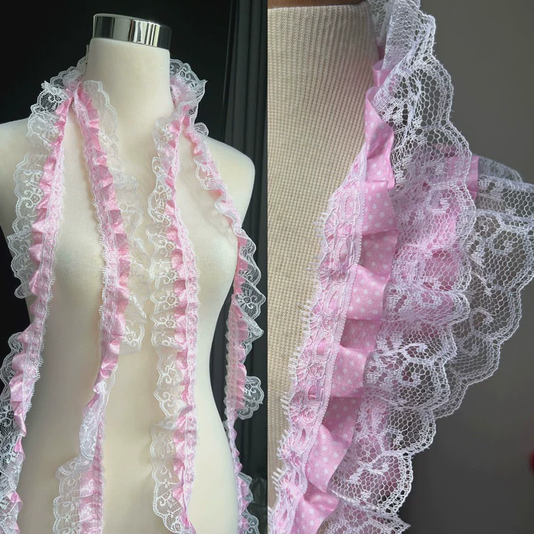 Платье из пастельно-розового pleated кружевное шириной 4,5 см, ленты, декоративные аксессуары, материал
