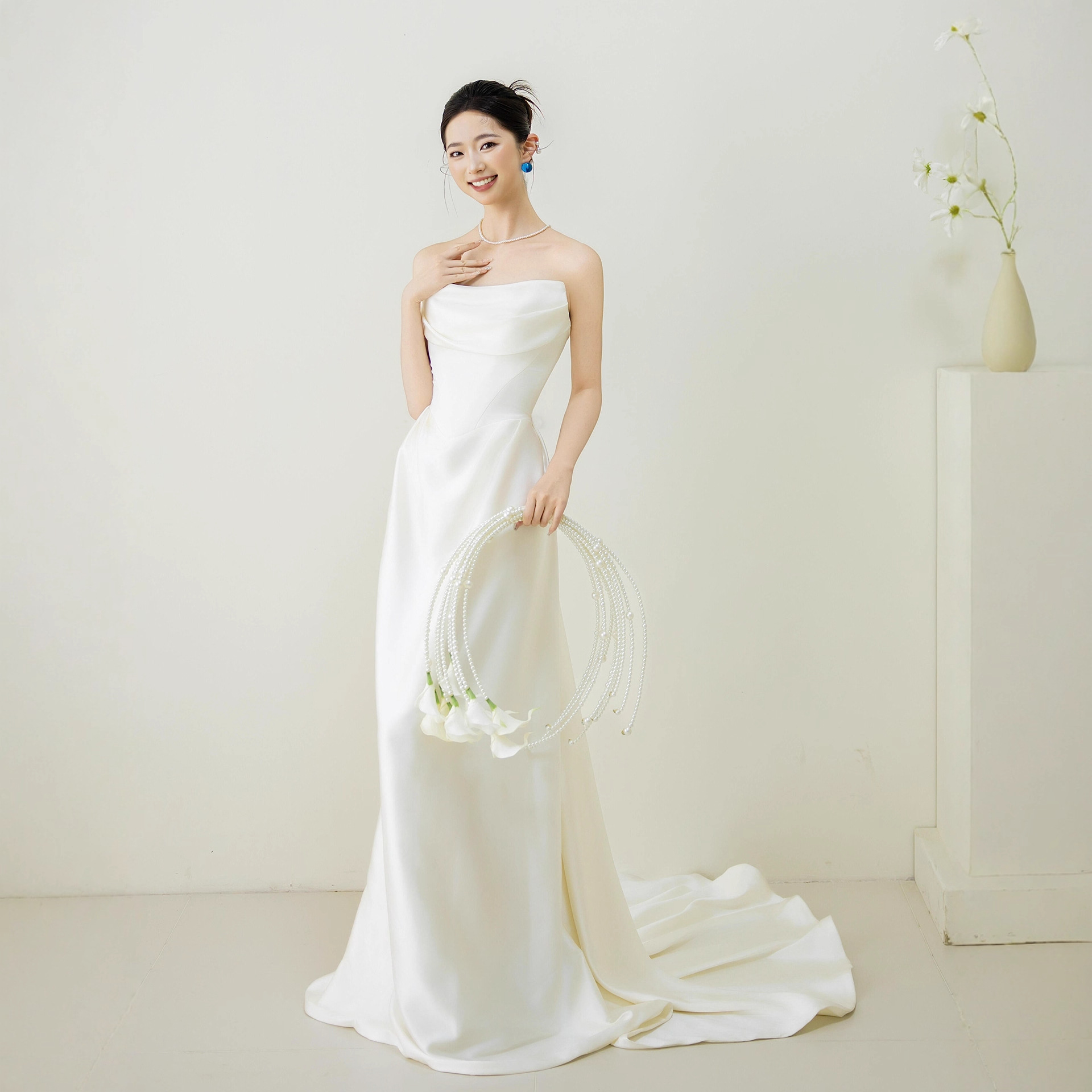 French Satin Light Wedding Dress White Simple High-End Niche Bride Engagement Tail Tube Top Welcome Dress Skirt for Women