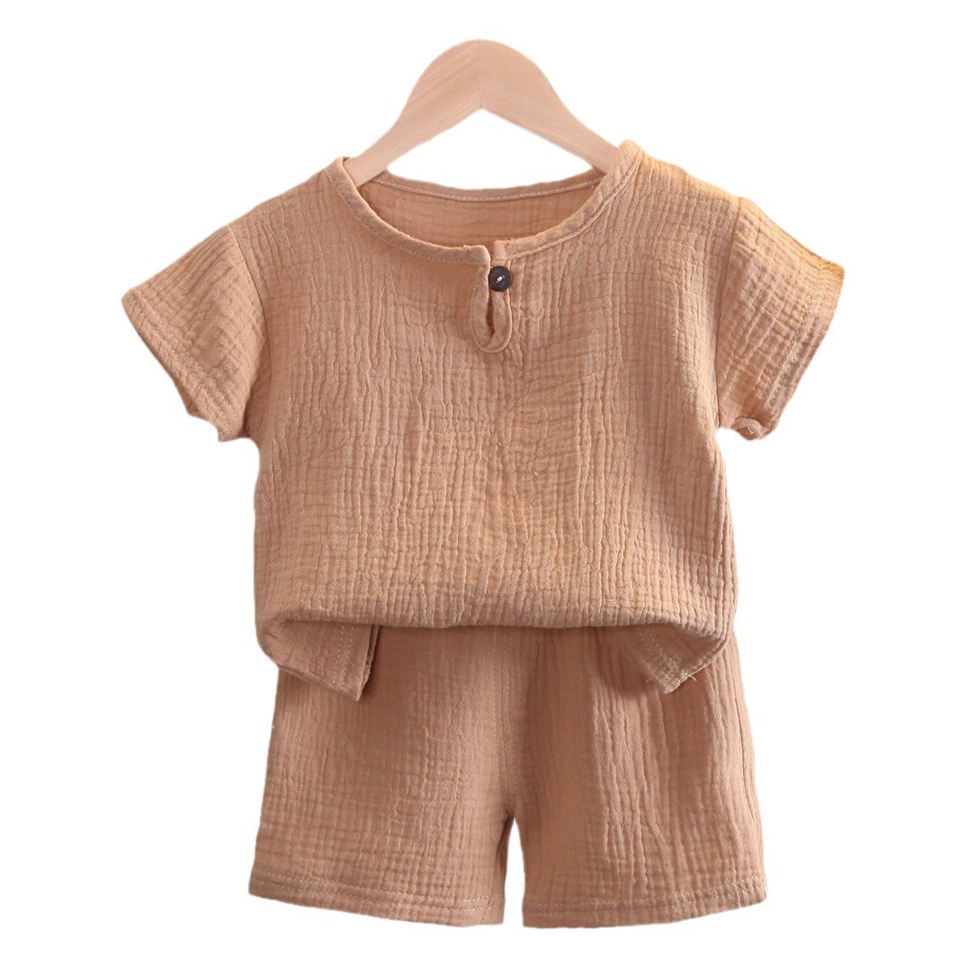 Детская Одежда для мальчиков в возрасте 0-5 лет, Летний дышащий костюм из хлопка и льна с короткими рукавами, трансграничная Одежда для мальчиков из Юго-Восточной Азии оптом
