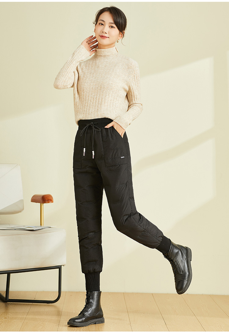Quần lông vũ nữ mặc ngoài trời cạp cao dày dặn cỡ lớn, quần cotton nhẹ giữ ấm mùa đông — Màu đen chi tiết 14