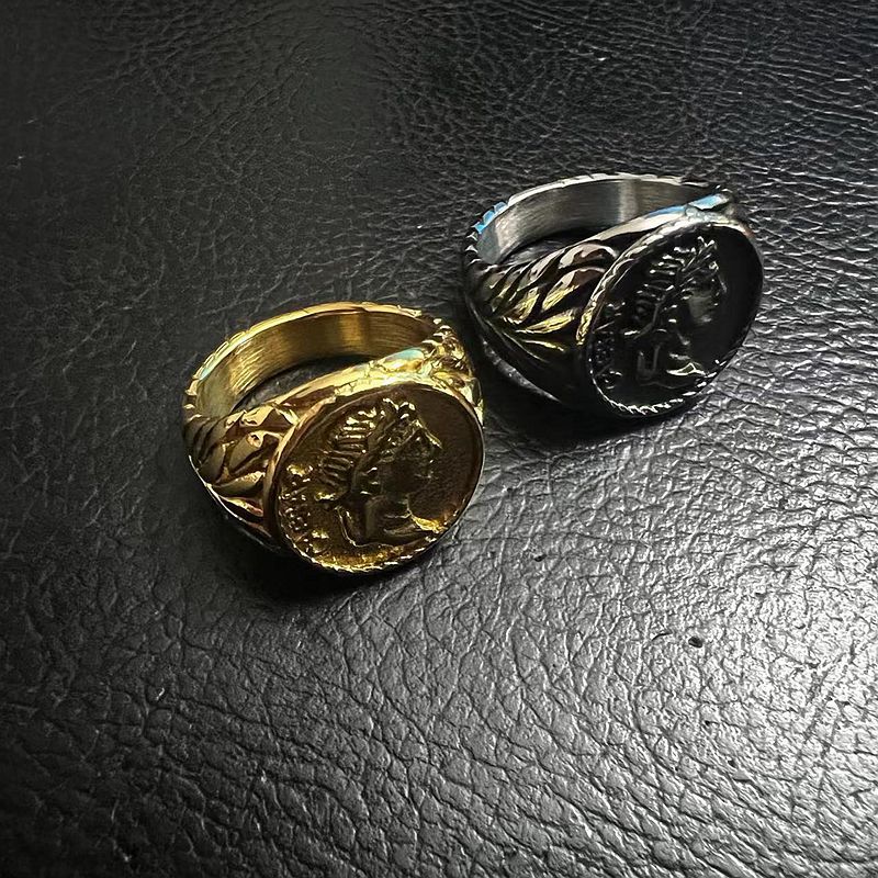 Titanium Steel Material Hip-Hop Retro Human Letter Titanium Steel Men's Rings