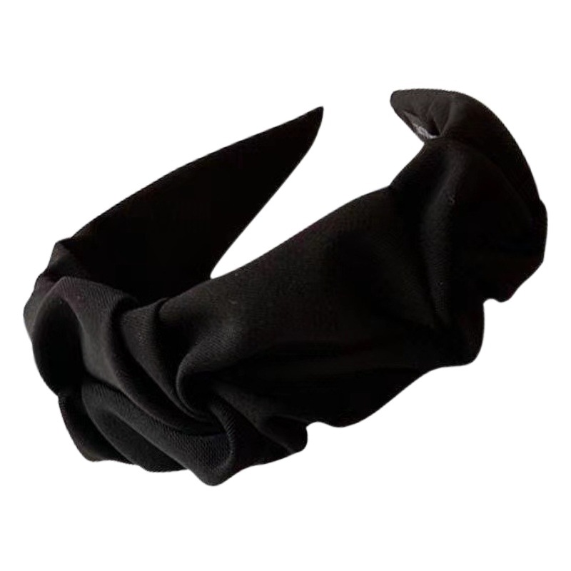 Corea del Sur Dongdaemun elegante plisado de ala ancha de color sólido simple diadema de moda retro tela pelo presionando diadema accesorios para el cabello para las mujeres