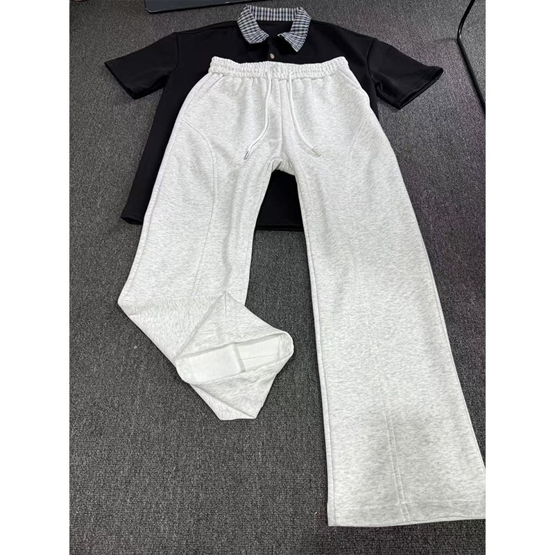 American-style slanted-cut jogger pants for men, summer cleanfit slimming flared pants, cool and stylish vibe, high-street long pants
