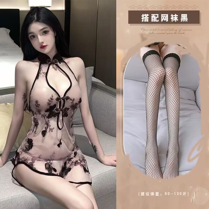 흑옥나비(치파오+속옷)+망사스타킹