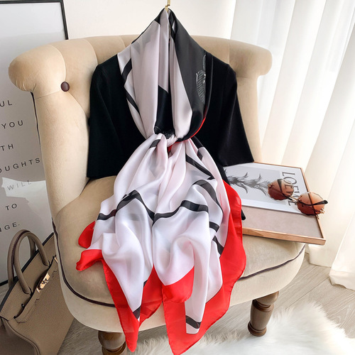 Summer Japanese and Korean new simulated silk camellia sunscreen scarf women's holiday scarf beach towel long air-conditioned shawl