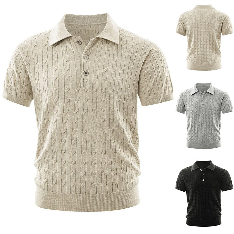 Polo camiseta de punto camiseta de manga corta camiseta de hombre rayas huecas retro viento de hielo de verano fábrica transfronteriza al por mayor