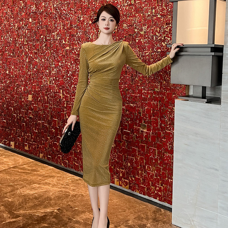 Cocktail Dress2026 Spring New Style Women's Elegant and Elegant Pleated Tight Dress 31017