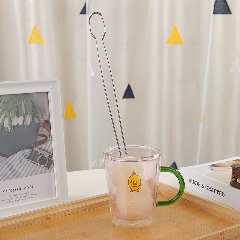 欧开厂家批发长柄过滤网杯刷厨房清洁刷锅刷杯日用品创意海绵杯刷