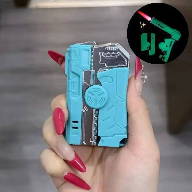 Nueva punta de dedo plegable giroscopio pistola encendedor novio celebridad de Internet inflable a prueba de viento rotación creativa descompresión personalidad image 15