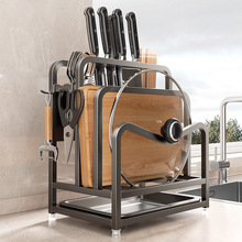 新款304不锈钢刀架厨房台面置物架菜板刀具一体多功能收纳架2024