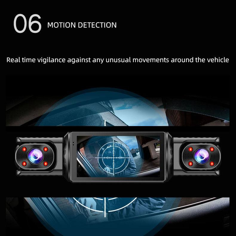 New three-camera dashcam with infrared night vision, WiFi mobile phone connectivity, and panoramic view for trucks and cars