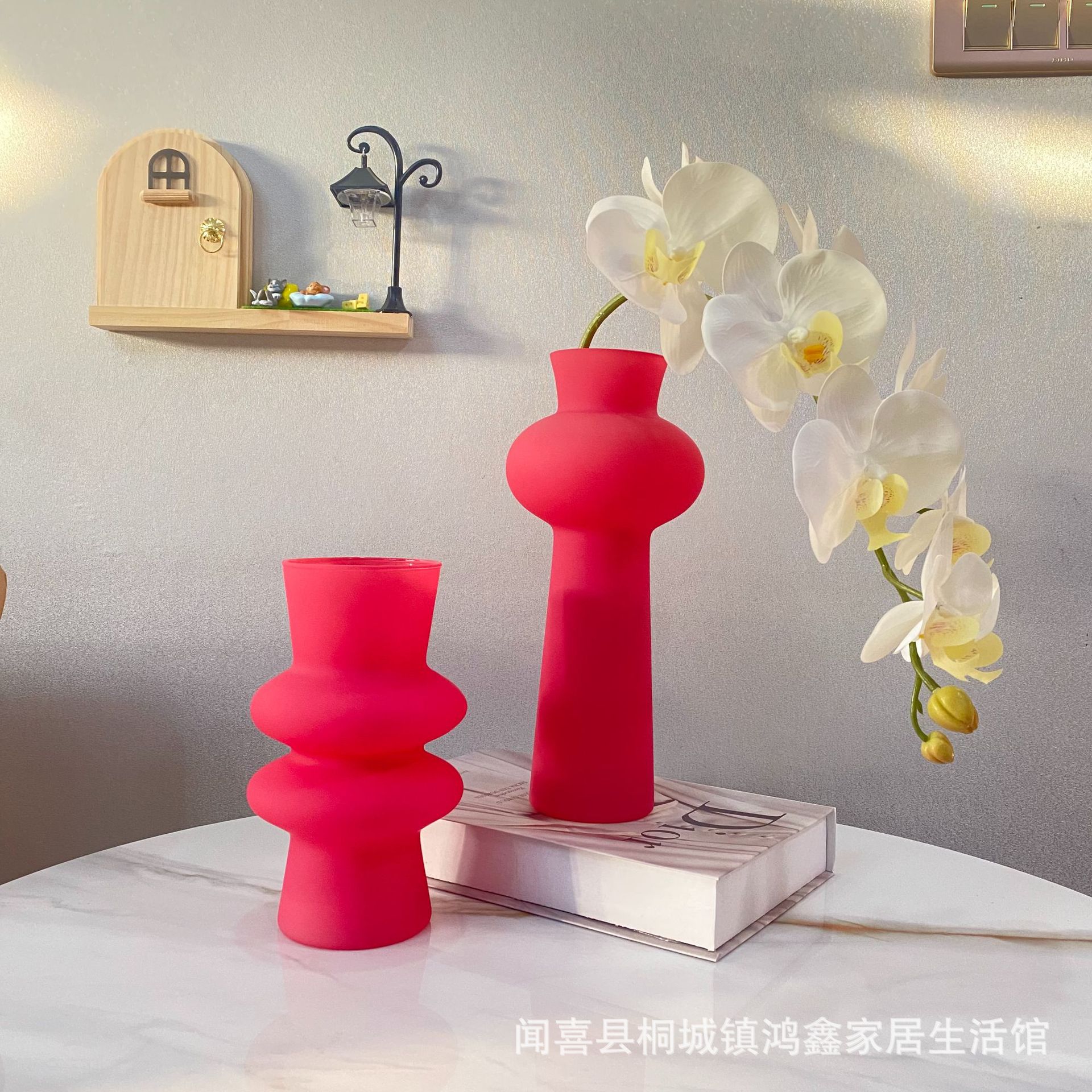 Hongxin Light Luxury Pink Glass Vase High-End Living Room Decor Coffee Table Ornament Advanced Water-Planting Fresh Flower Arrangement Vase