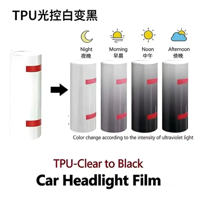 Car Imported Tpu Light-Control Film for Changing Color, Blackened Headlights, Transparent to Purple-Black Color-Changing Tail Light Protective Film (Car headlight protective film) - imported-tpu-white-to-black-light-film-30cm15m