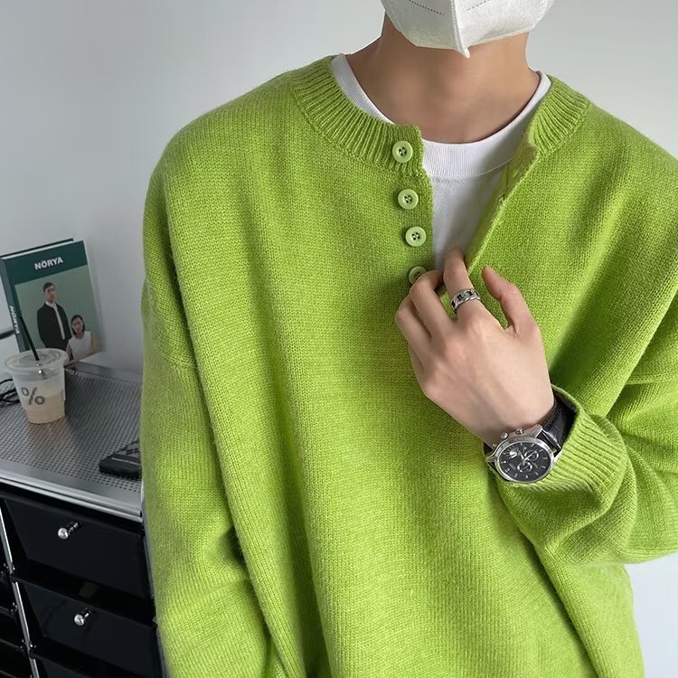 Autumn and Winter lazy sweater men's Korean style trendy button loose pullover knitted sweater men's 2023 spring and autumn