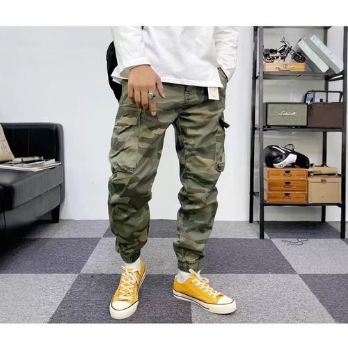 Camouflage pants for men, American retro casual cool stylish multi-pocket outdoor work pants for men, loose and wear-resistant harem ankle pants