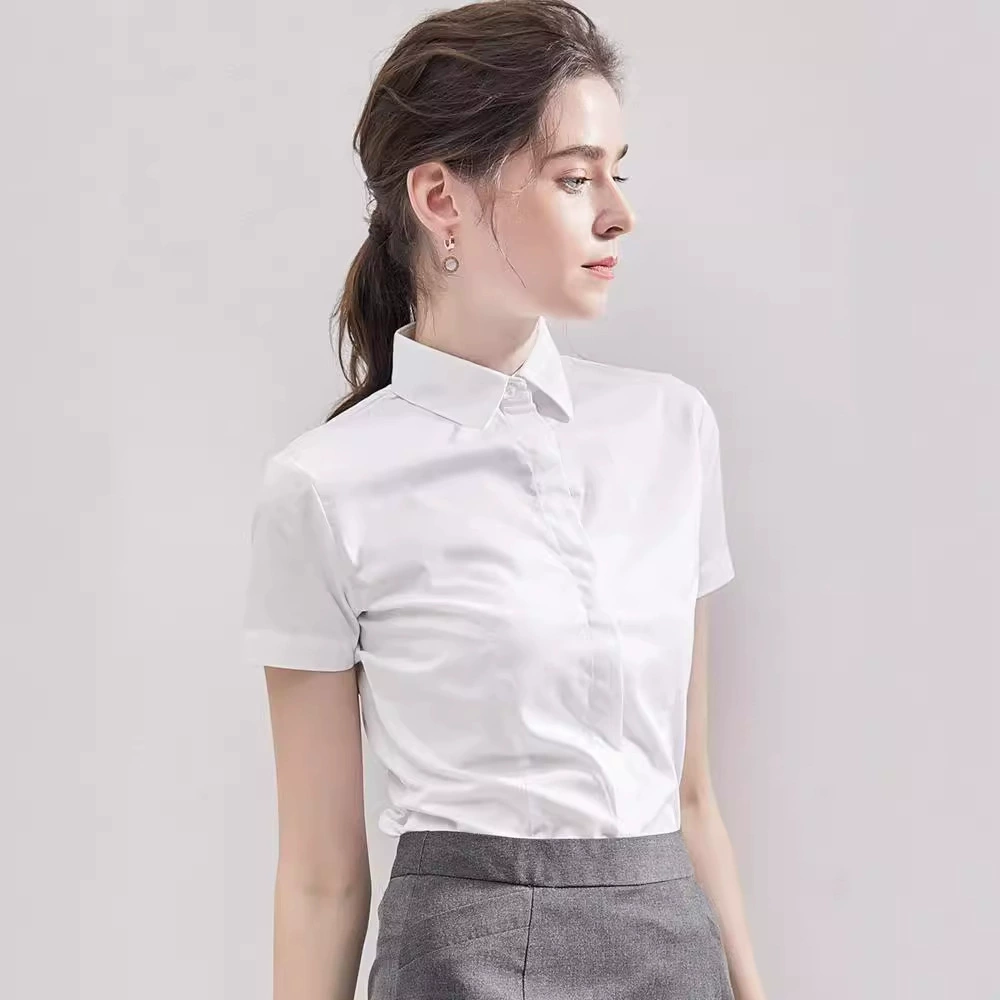 Летняя рубашка с короткими рукавами для женщин без горячего чистого цвета профессиональная рубашка темперамент профессиональная поездка леди рубашка с логотипом вышивка