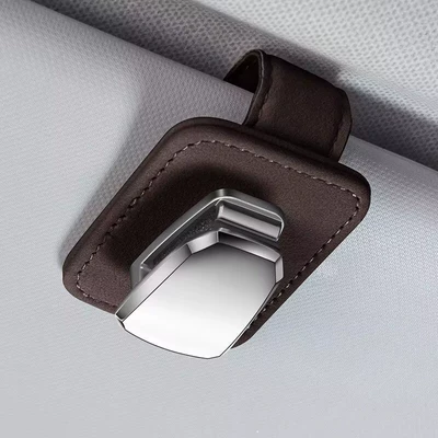 Id Holder for Car Use, Car Glasses Clip/Bill Clip - suede-metal-brown-glasses-clip