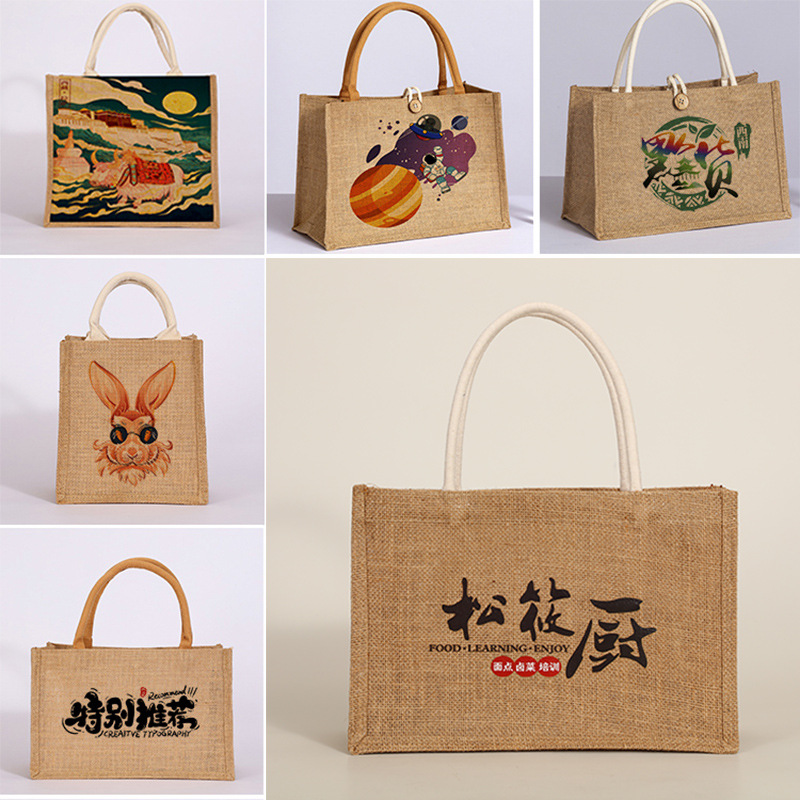 In stock non-printed linen bag custom printed logo handbag linen jute shopping cotton and linen portable tote bag custom