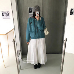 设计感软糯复古拼接连帽毛衣开衫外套女秋冬宽松百搭拉链针织上衣