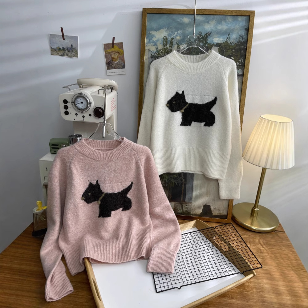 卡通长袖针织衫女2024新款内搭打底衫毛衣修身短款针织上衣潮4922