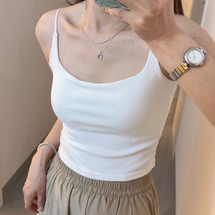 Hot Girl's New Solid Color Simple Camisole Slimming Women's Spring and Summer Outer Wear Bottoming Top with Built-In Breast Pads