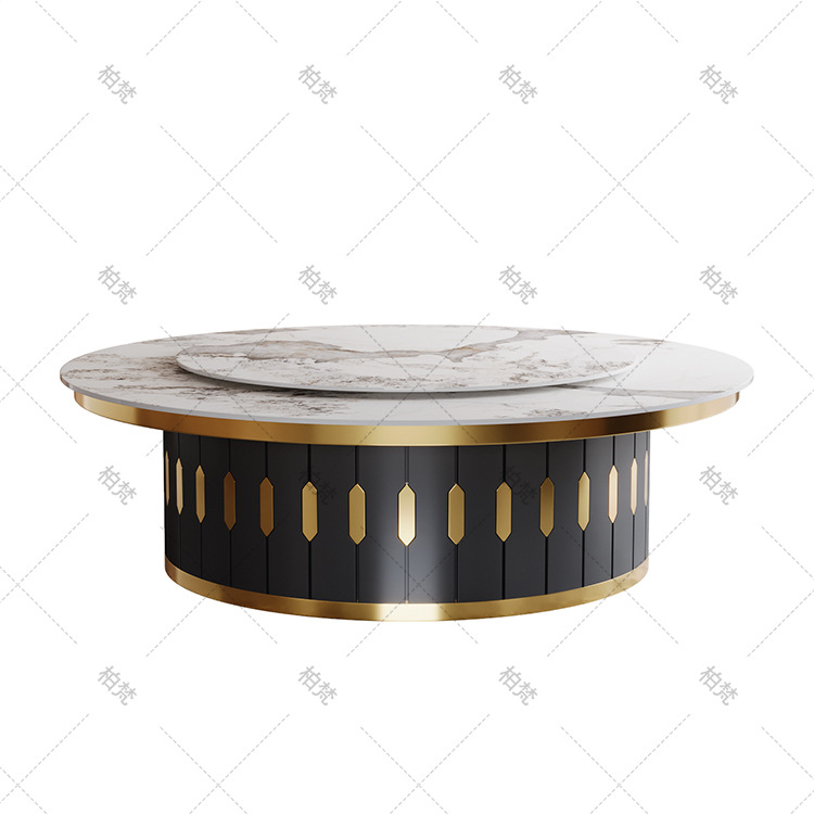 Mesa de comedor eléctrica de hotel personalizada, mesa redonda grande, mesa giratoria, 20 personas, mesa de comedor de tabla de roca, combinación de sillas