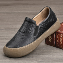 手工制作男鞋夏季透气头层牛皮宽脚鞋软底一脚蹬休闲皮鞋男款真皮