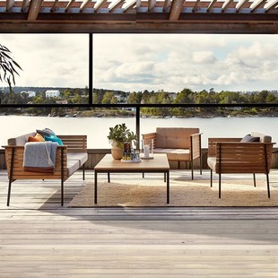 Nordic Solid Wood Sofa Courtyard Waterproof Sun Protection Outdoor Terrace Outdoor Courtyard Furniture Garden Villa Open-Air Combination