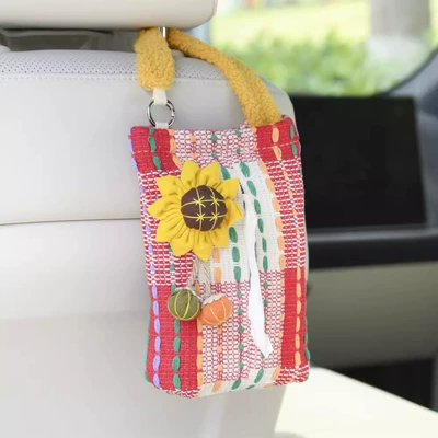 Car tissue box/set Sense Car Hanging Car Paper Box - red-striped-tissue-paper-sunflower