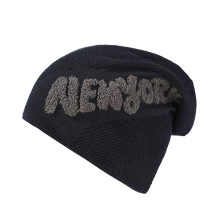 秋冬针织帽百搭简约字母黑色男士大头围时尚冷帽保暖毛线帽套头女