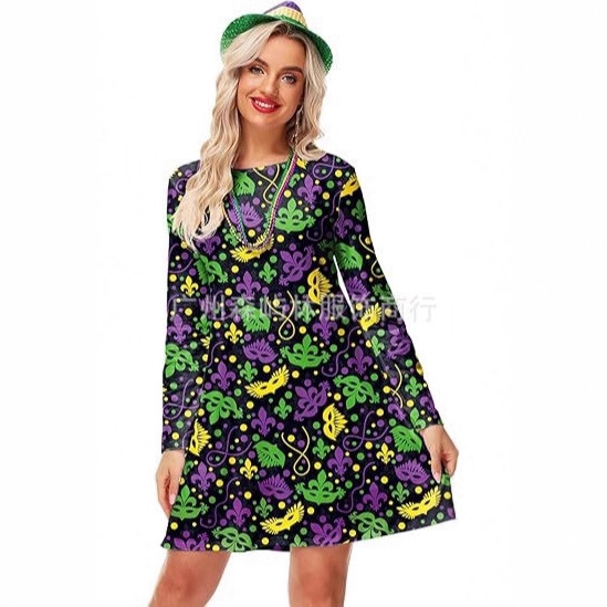 European and American New Products Halloween Carnival Dress Long-Sleeved Mask Cosplay Prom Disco Dress