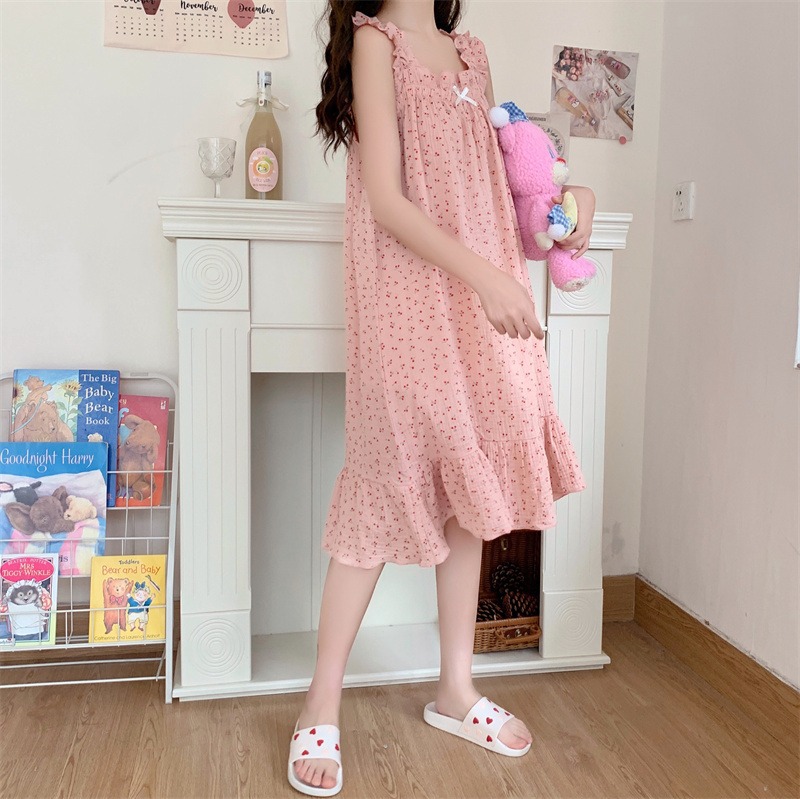 2023 verano suspender camisón puro deseo ins estilo pijamas de las mujeres delgada dulce suelta vestir prendas exteriores homewear vestido