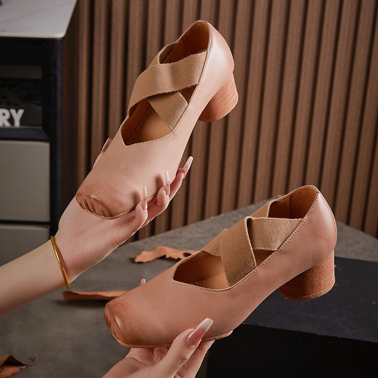Retro vintage comfortable low ballet shoes square toe