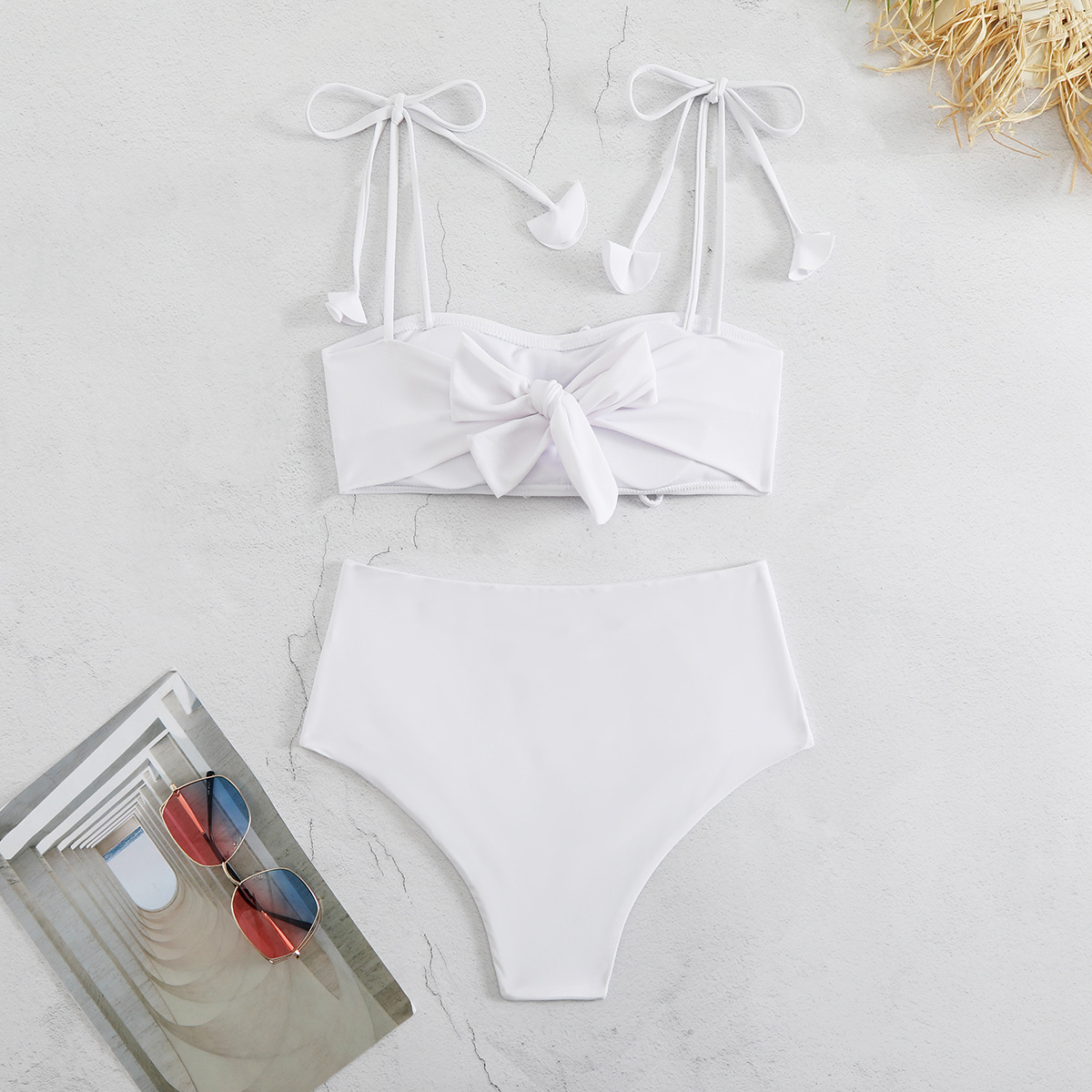 182g Weight Sexy Feel Of Sensation High Waist Panties Waist Briefs Panties Style Bralette Bra Category Polyester Fabric Type Stretchy Elasticity 2 Pieces Set Quantity Swimming Pool, Beach Occasion Solid Color, Flower Pattern Women's Gender Women's Solid Color Flower 2 Pieces Set Bikinis Swimwear 11