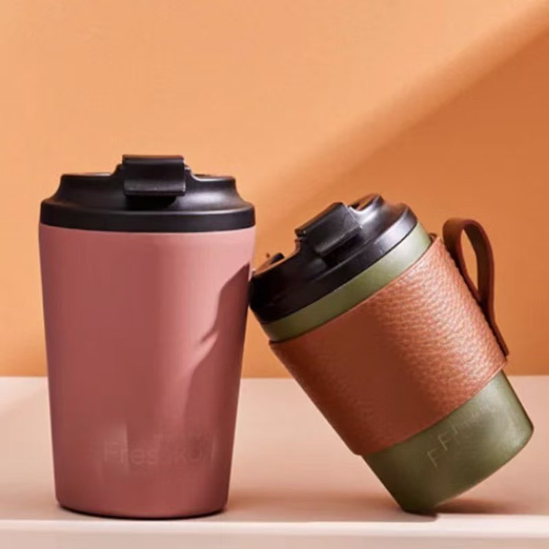 便携时尚pu皮革手柄咖啡杯套户外手握防烫水杯收纳套奶茶杯保护套