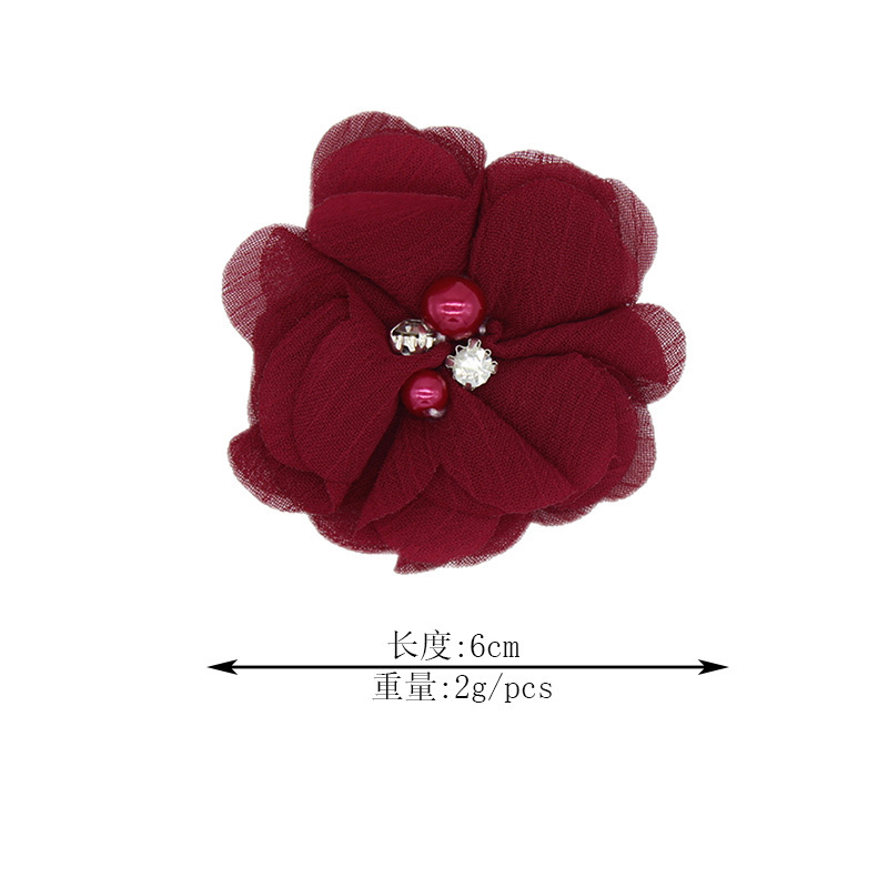 Handmade chiffon flower 6cm hand-stitched Pearl Rhinestone fabric flower DIY corsage flower head flower shoes and hats clothing accessories