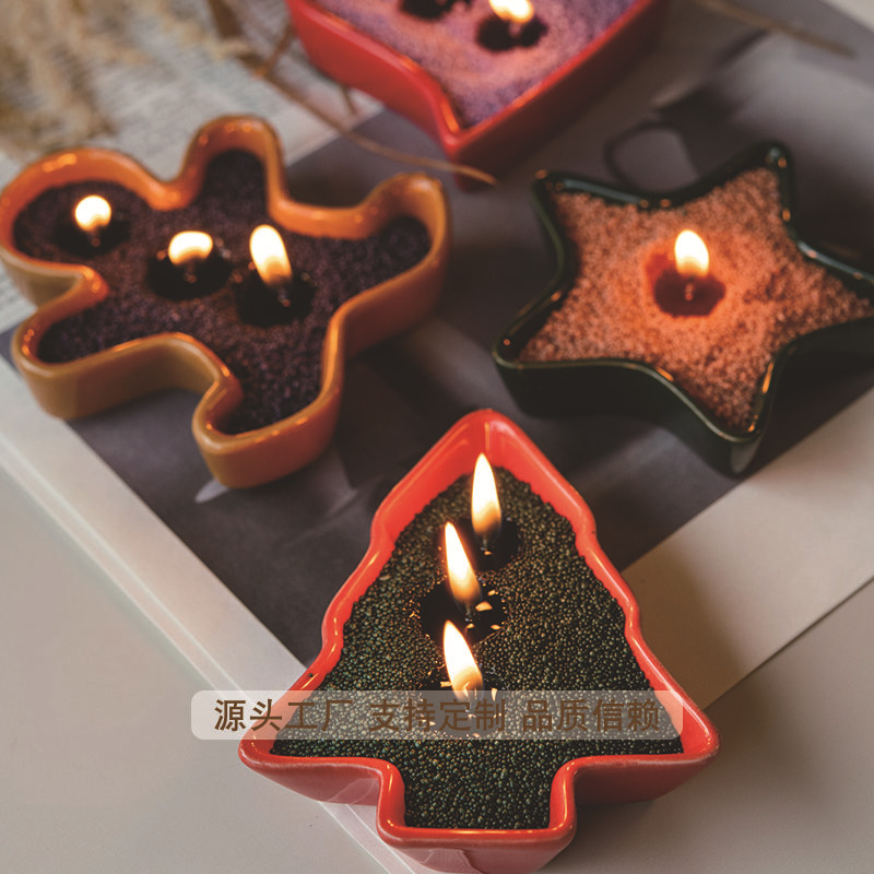 Velas de mesa de arena de cera de arena de perlas transfronterizas, adornos decorativos de venta caliente creativos hechos a mano, velas en forma de Navidad, multicolor al por mayor
